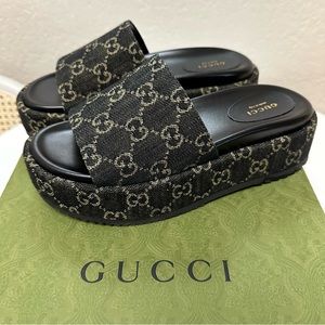 Gucci Logo Platform Slide Angelina Sandals